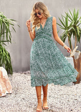 V-neck Leisure Vacation Print Dress
