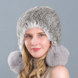 Rabbit Fur Fox Fur Ball Ear Protection Thick Warm Hat