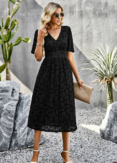 Silm Waist V-neck Lace Dress