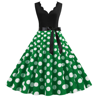 Sleeveless V-neck Wave Print Dress