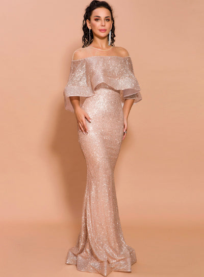 Lotus Leaf Edge Splicing Mesh Medium Long Dress