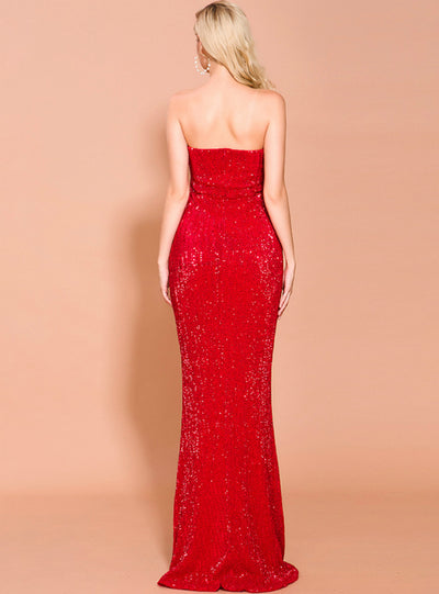 Sexy Strapless Sequined Dress Female Split Dress