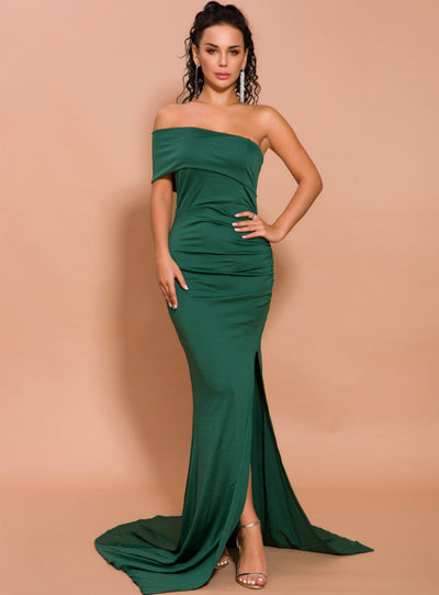 Single Shoulder Evening Dress Long Fashion Slim Split