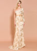 Printed Lace Sequined Long Sleeve Evening Dress 