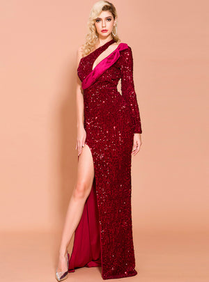 Black Mermaid Sequins Irregular Long Sleeve Party Dress