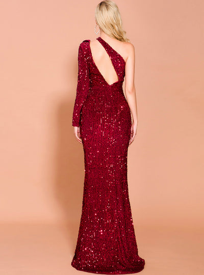 Black Mermaid Sequins Irregular Long Sleeve Party Dress