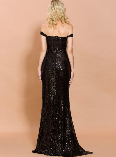 Off-the-shoulder Sequined Banquet Evening Dress
