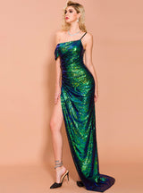 Sequin Slit Irregular Suspender Dress Evening Dress