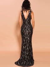 Black Sexy V-neck Sling Banquet Long Sequined Dress