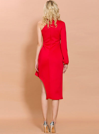 Sexy Slim Irregular Flounce Red Evening Dress
