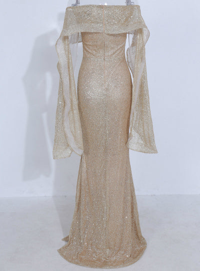 One-shoulder Ruffled Dress Trailing Party Evening Dress