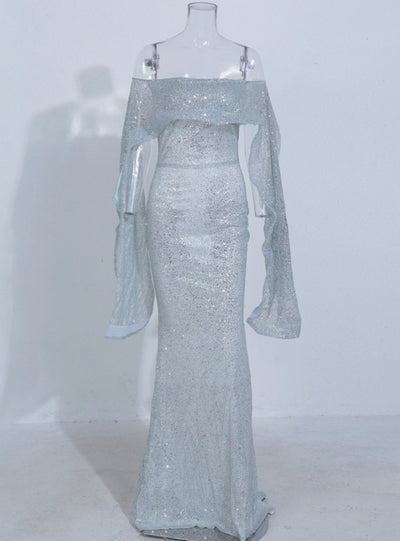 One-shoulder Ruffled Dress Trailing Party Evening Dress