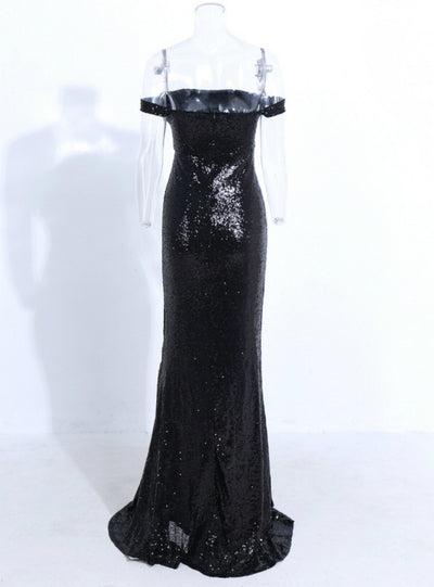 Off-the-shoulder Sequined Banquet Evening Dress