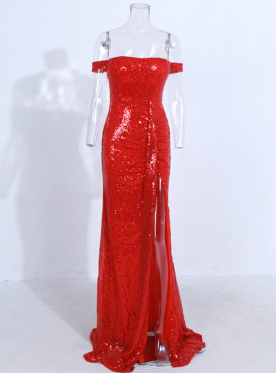 Off-the-shoulder Sequined Banquet Evening Dress