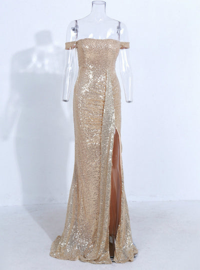 Off-the-shoulder Sequined Banquet Evening Dress