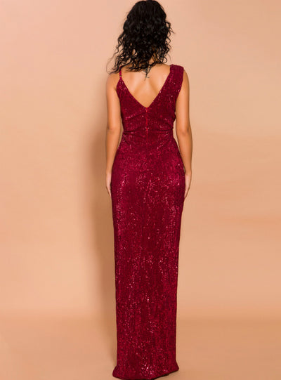 Sexy Irregular Sequins Wine Red Evening Dress