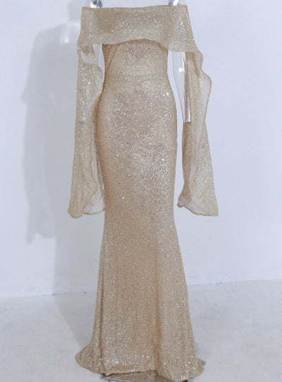 One-shoulder Ruffled Dress Trailing Party Evening Dress