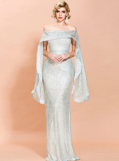 One-shoulder Ruffled Dress Trailing Party Evening Dress