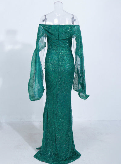 One-shoulder Ruffled Dress Trailing Party Evening Dress