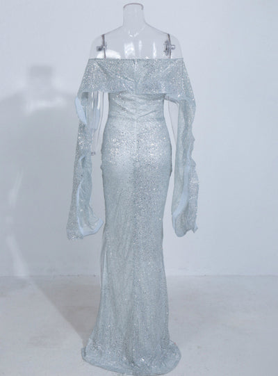 One-shoulder Ruffled Dress Trailing Party Evening Dress