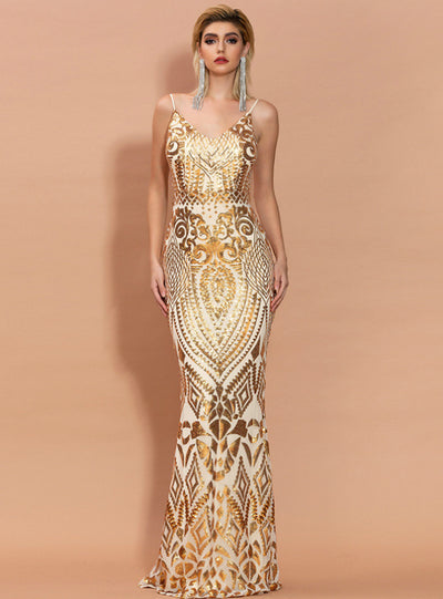 Sexy Fishtail Skirt Sequin Party Evening Dress