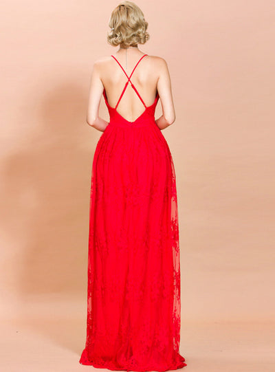 Sexy Deep V Printed Long Suspender Dress