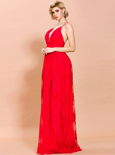 Sexy Deep V Printed Long Suspender Dress