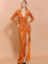 Bronzing Split Long Aleeve Ladies Dress