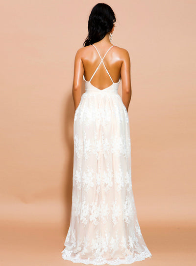 Sexy Deep V Printed Long Suspender Dress