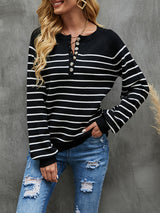 Striped Pullover Button Cardigan Sweater