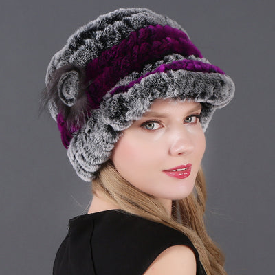 Woman Warm Rex Rabbit Hair Knitted Hat