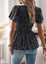 Silm Waist Print Pleats Top