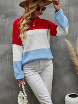 Lantern Loose Sleeve Pullover Contrast Color Sweater