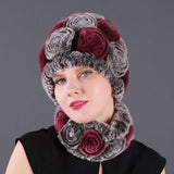 Women Rex Hair Rose Hat Scarf Set