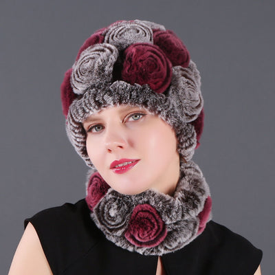 Women Rex Hair Rose Hat Scarf Set