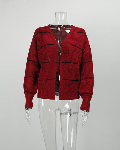 Striped Cardigan Short Loose Sweater