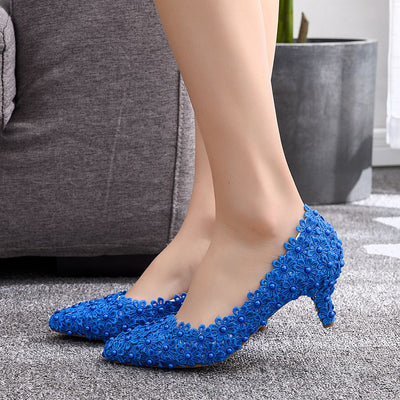 Lace Pointed Low-heeled Wedding Shoes