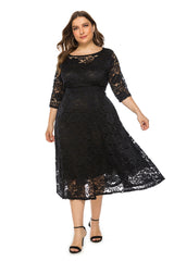 Plus Hollow Lace Pocket Short Sleeve dress