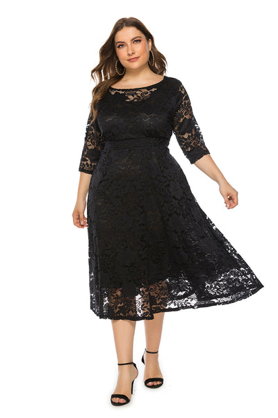Plus Hollow Lace Pocket Short Sleeve dress