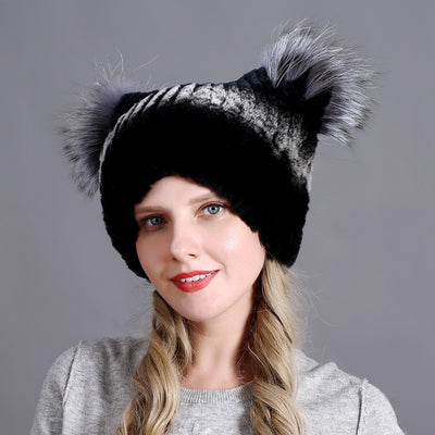 Rex Fur Hats Ladies Thicken Keep Warm