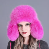 Curled Top Fox Fur Warm Ladies Hat Winter