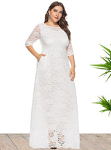 Hollow Lace Pocket Short Sleeve Long Dress
