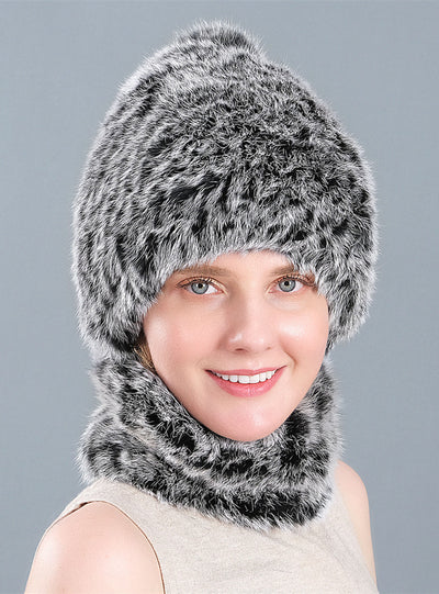 Rabbit Fur Hat Winter Rabbit Fur Scarf Set