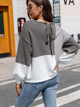 Turtleneck Contrast Lace-up Sweater