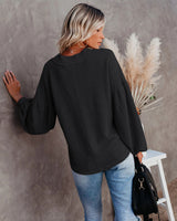 Loose V-neck Lantern Sleeve Top