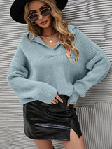 Loose Solid Color Padded Suit Collar Sweater
