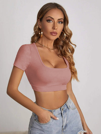 Square Collar Sexy Slim Short Sleeve T-shirt