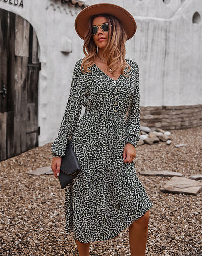 V-neck Sexy Big Swing Long Sleeve Dress