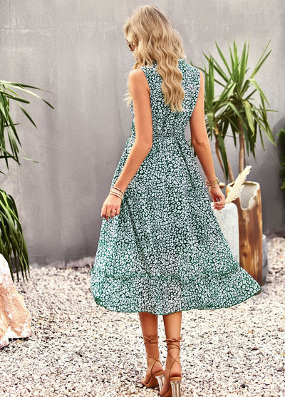 V-neck Leisure Vacation Print Dress