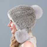 Rabbit Fur Fox Fur Ball Ear Protection Thick Warm Hat